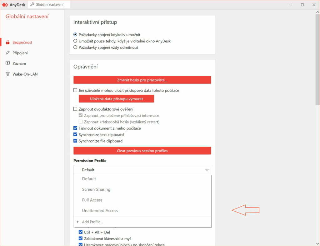 nastavení bezpečnostního profilu
