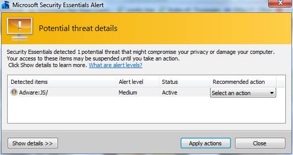 Microsoft Security Essentials Alert Microsoft Security Essentials Alert