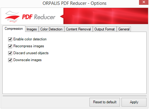 Podrobná nastavení PDF Reducer Podrobná nastavení PDF Reducer