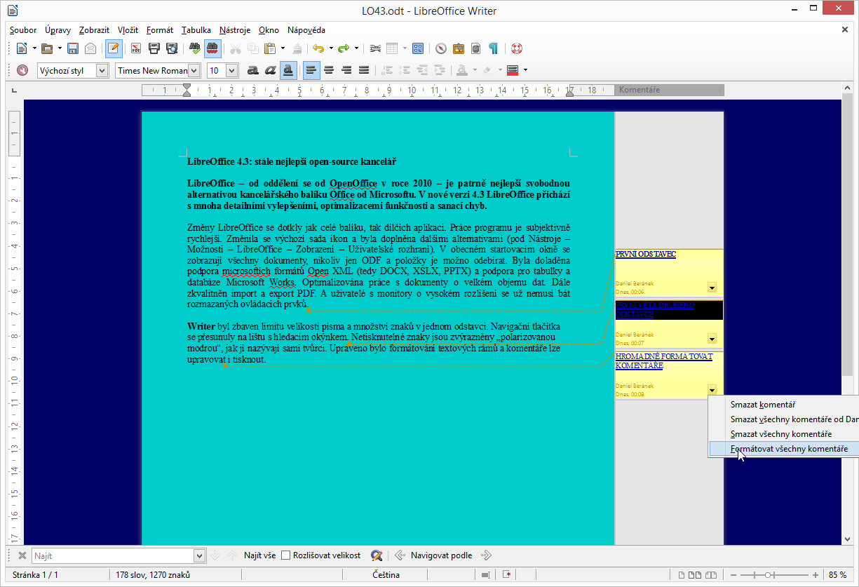 LibreOffice 4.3: možnost hromadného formátování komentářů LibreOffice 4.3: možnost hromadného formátování komentářů