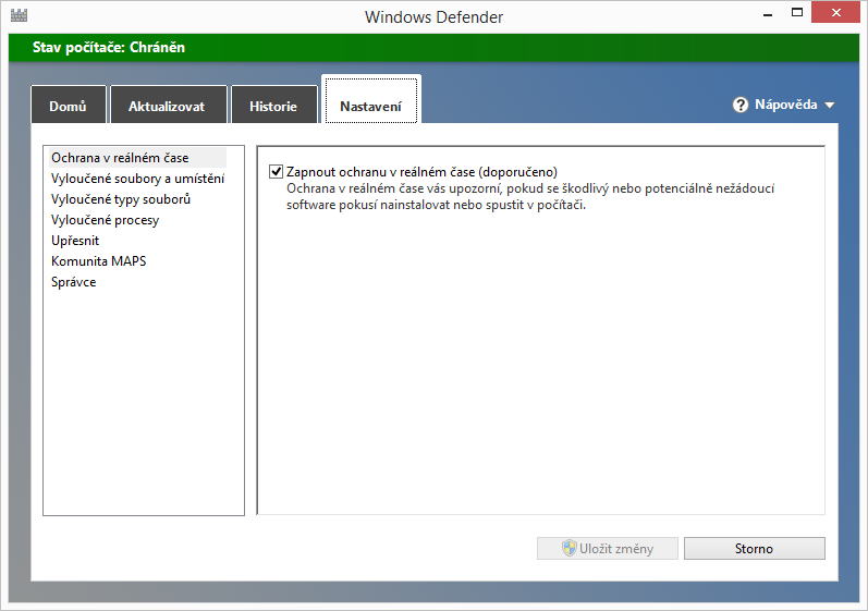 Windows Defender: možnosti nastavení Windows Defender: možnosti nastavení