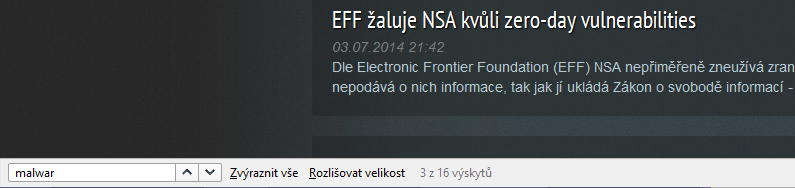 Firefox 32: počet výskytů hledaného slova Firefox 32: počet výskytů hledaného slova