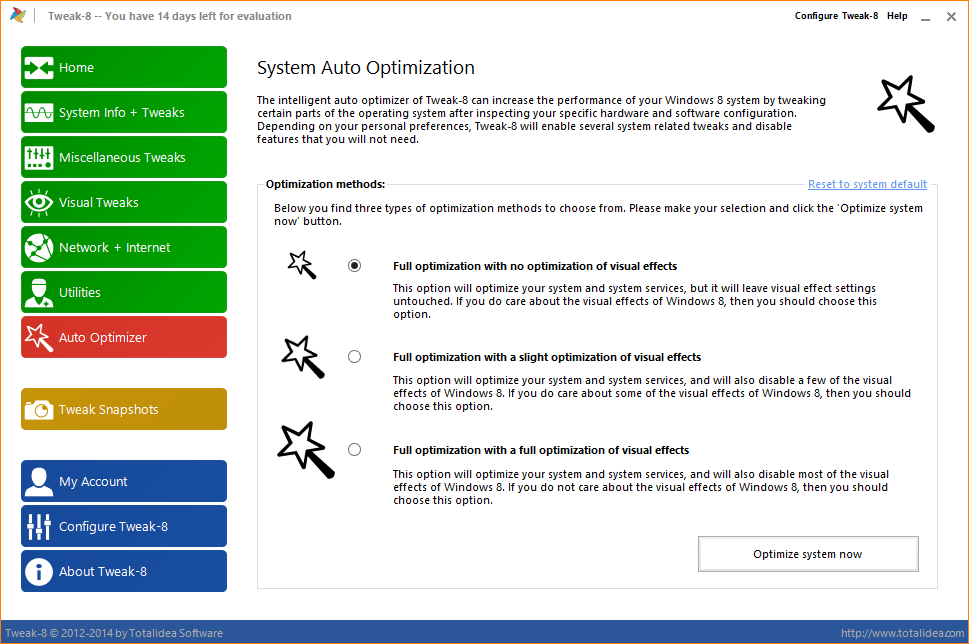 Tweak 8: autooptimalizace Tweak 8: autooptimalizace