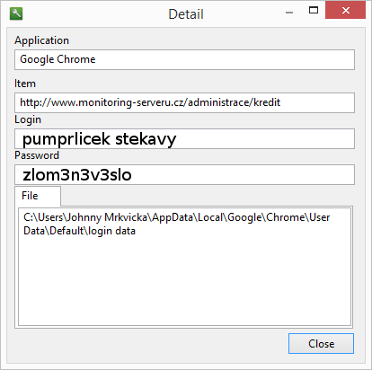recALL: detail výpisu přihlašovacích údajů v konkrétním prohlížeči na konkrétním serveru recALL: detail výpisu přihlašovacích údajů v konkrétním prohlížeči na konkrétním serveru