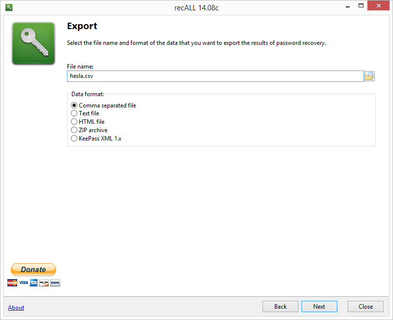 recALL: možnosti exportu získaných hesel a produktových klíčů recALL: možnosti exportu získaných hesel a produktových klíčů