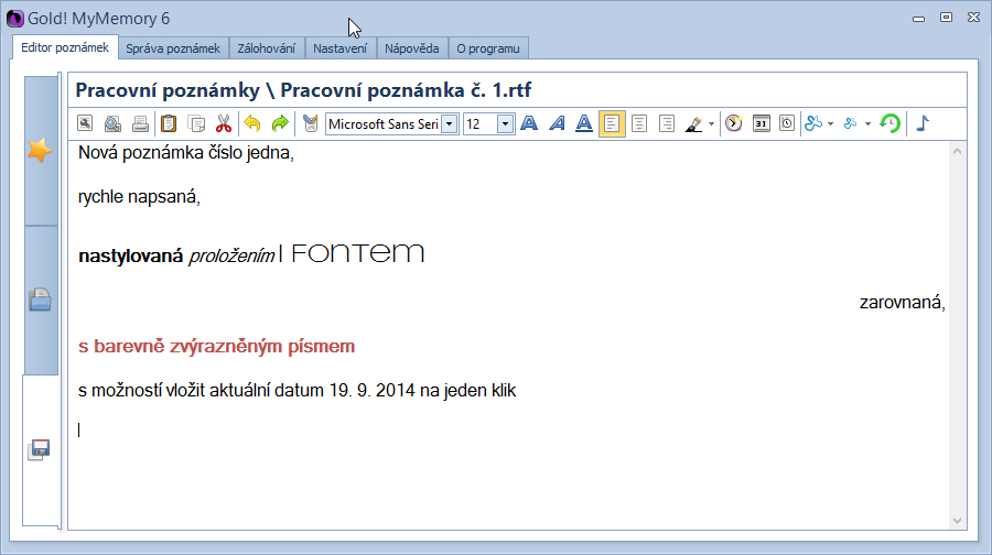 Gold! MyMemory: možnosti editace poznámek Gold! MyMemory: možnosti editace poznámek