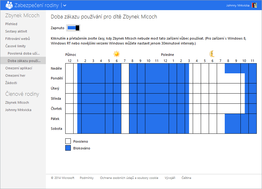 Zabezpečení rodiny: specifikace zákazu používání počítače v konkrétních dnech a hodinách Zabezpečení rodiny: specifikace zákazu používání počítače v konkrétních dnech a hodinách