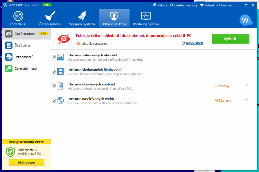 Wise Care 365: nástroje Ochrany soukromí Wise Care 365: nástroje Ochrany soukromí