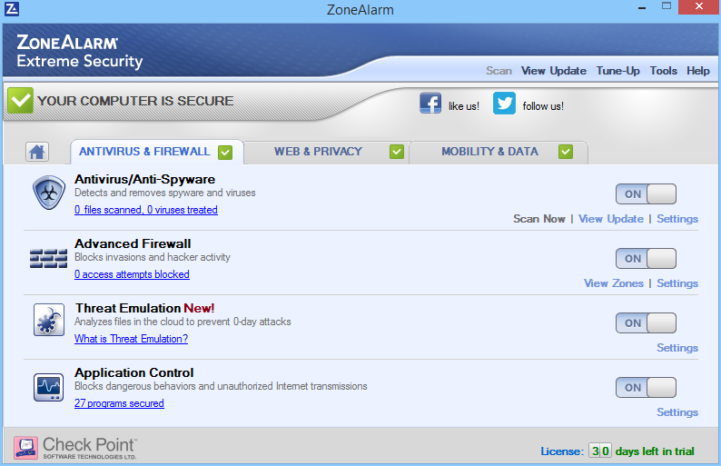 ZoneAlarm Extreme Security: antivir a firewall
