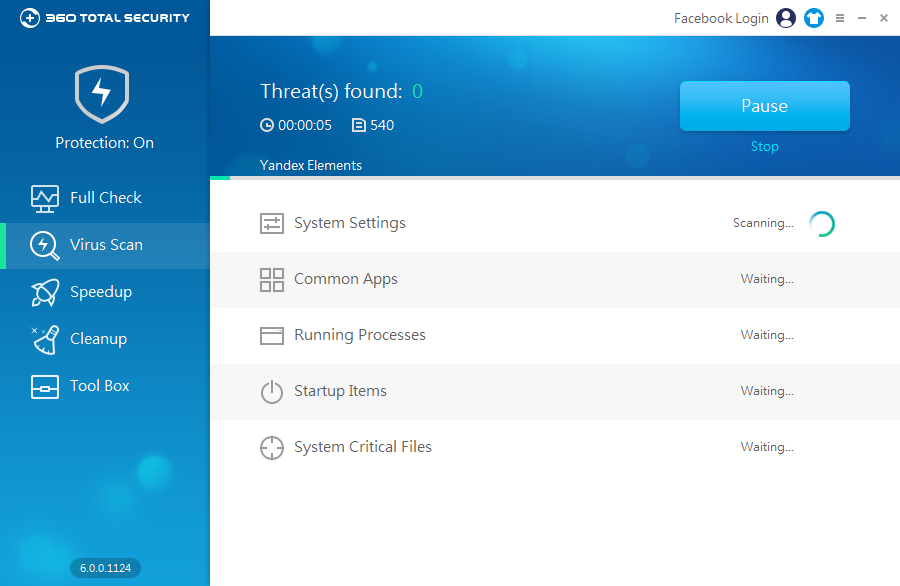 360 Total Security: virus scan v plném běhu 360 Total Security: virus scan v plném běhu