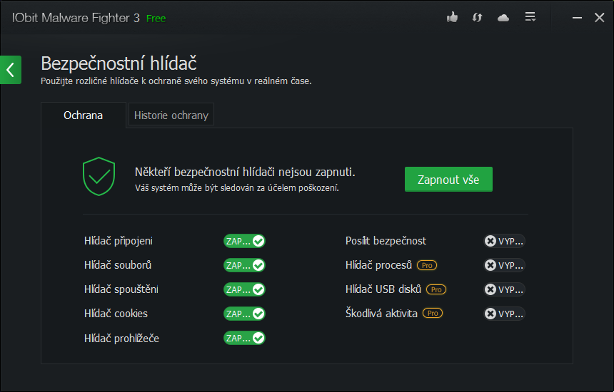 Bezpečnostní hlídač systému programu IObit Malware Fighter Bezpečnostní hlídač systému programu IObit Malware Fighter