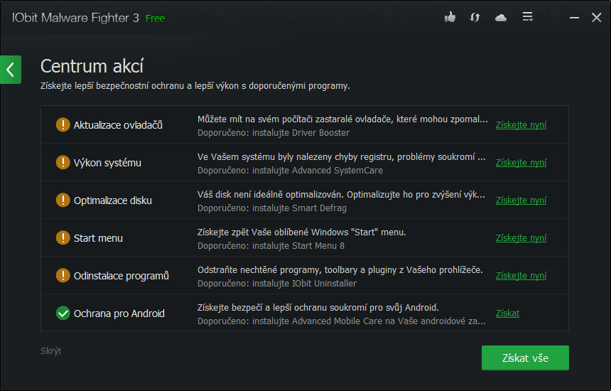 Centrum akcí představuje spektrum dalších aplikací od IObit Centrum akcí představuje spektrum dalších aplikací od IObit