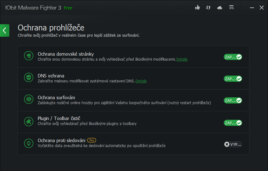 IObit Malware Fighter: volby ochrany prohlížeče IObit Malware Fighter: volby ochrany prohlížeče