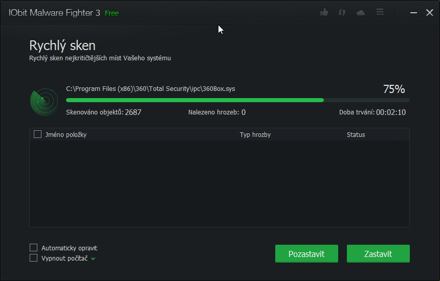 IObit Malware Fighter v rychlém skenu IObit Malware Fighter v rychlém skenu