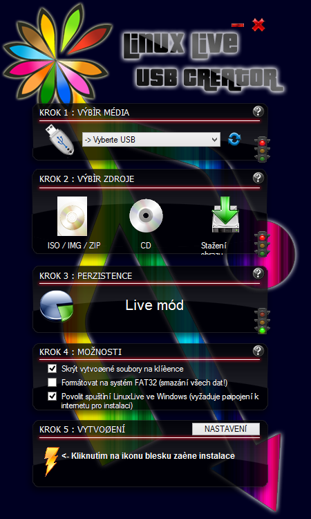 LinuxLive USB Creator: několik sdružených oken na průhledném pozadí