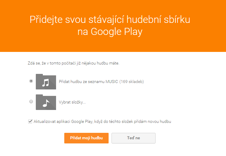 Konfigurace automatického přidávání hudby na Google Play Konfigurace automatického přidávání hudby na Google Play