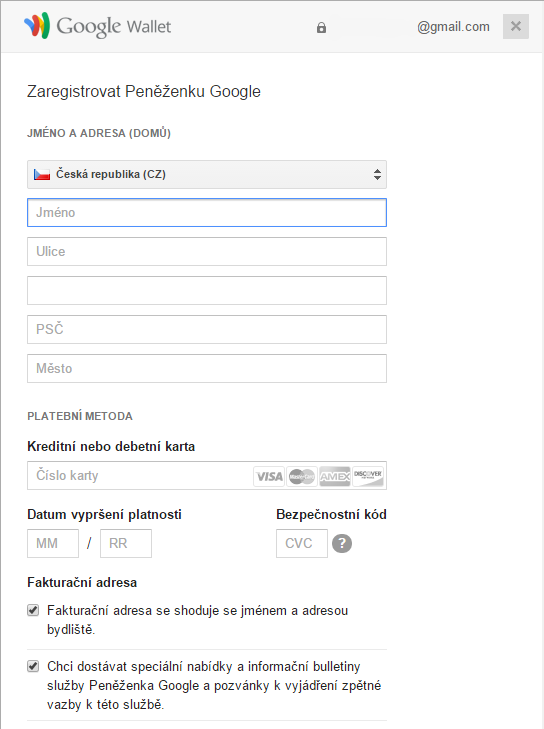 Zadáme fakturační adresu a údaje platební karty Zadáme fakturační adresu a údaje platební karty