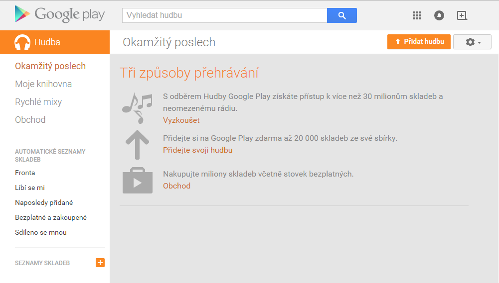 Rozhraní Hudby Google Play Rozhraní Hudby Google Play