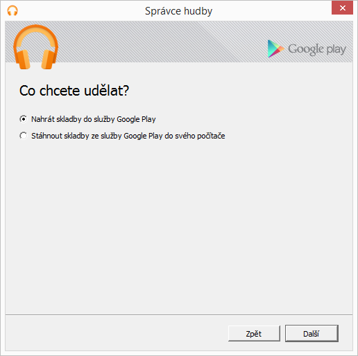 Výběr požadované akce Výběr požadované akce