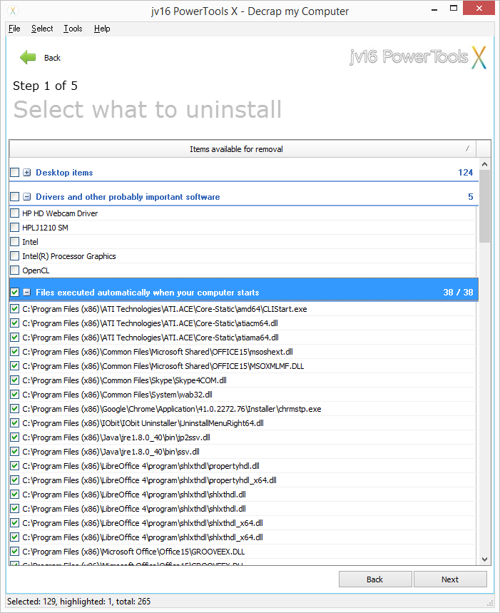 Položky možného odstranění pomocí Decrap my computer Položky možného odstranění pomocí Decrap my computer