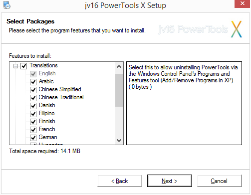 jv16 Powertools X: výběr instalačních balíčků jv16 Powertools X: výběr instalačních balíčků