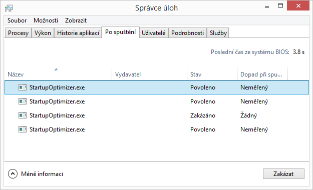 Položky spuštění patrně optimalizované Startup Optimizerem Položky spuštění patrně optimalizované Startup Optimizerem