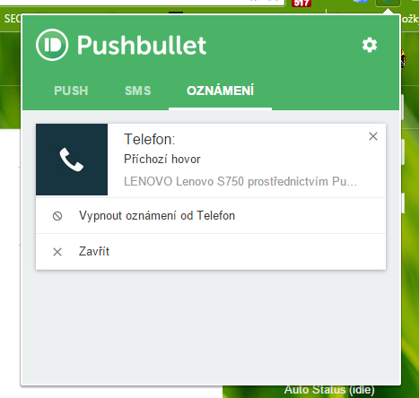 Oznámení aktuálně příchozího hovoru Oznámení aktuálně příchozího hovoru