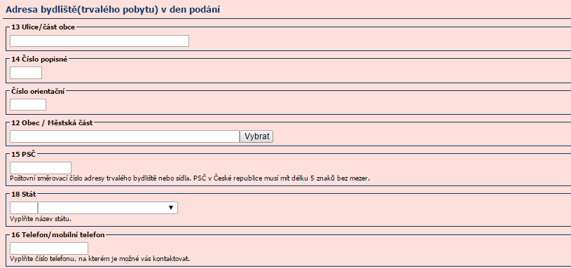 Následují tři položky adresních údajů: vyplníme všechny Následují tři položky adresních údajů: vyplníme všechny