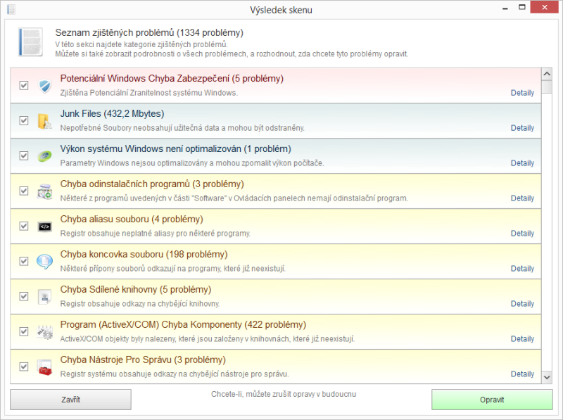 Výsledek skenu a jednotlivé položky analýzy Kerish Doctor 2015 Výsledek skenu a jednotlivé položky analýzy Kerish Doctor 2015
