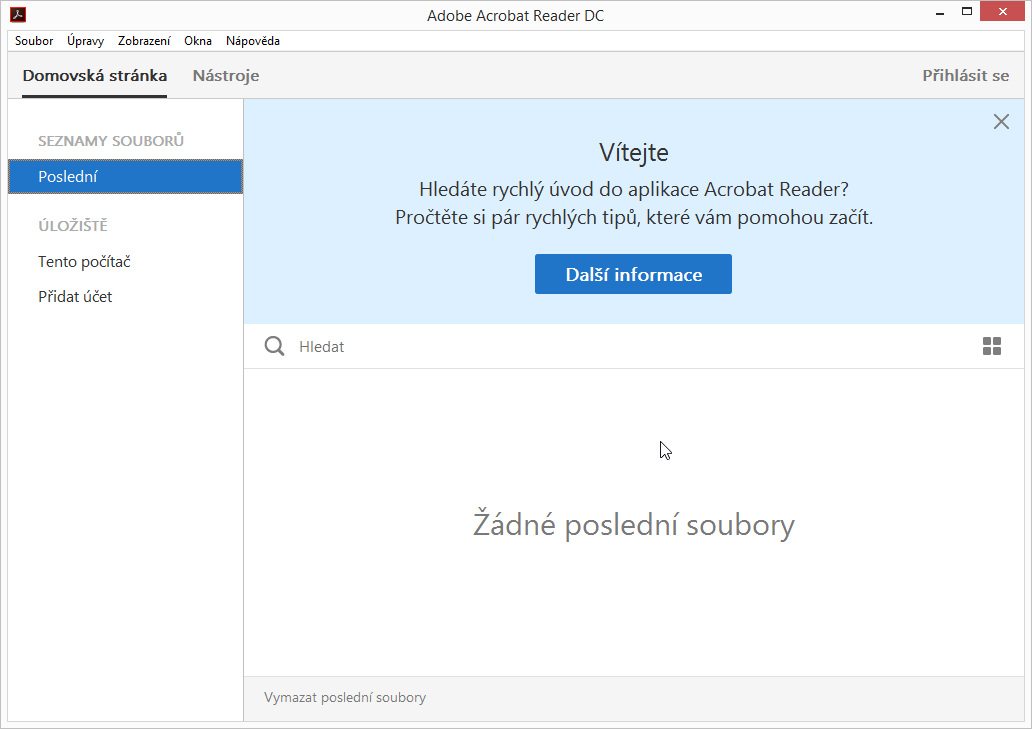 Nové výchozí rozhraní Adobe Acrobat Reader DC Nové výchozí rozhraní Adobe Acrobat Reader DC
