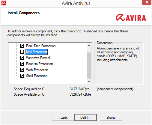 Custom Installation umožňuje vybrat moduly antiviru, které opravdu potřebujeme Custom Installation umožňuje vybrat moduly antiviru, které opravdu potřebujeme