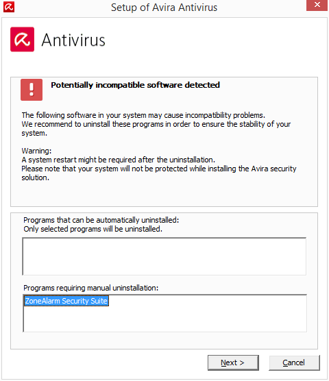Avira Antivirus Pro nejprve provede sken nekompatibilního softwaru Avira Antivirus Pro nejprve provede sken nekompatibilního softwaru