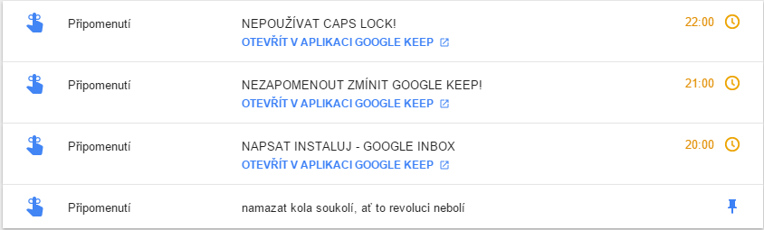 Složka Připomenutí sdružuje připomenutí vytvořená v Google Inbox i v Google Keep Složka Připomenutí sdružuje připomenutí vytvořená v Google Inbox i v Google Keep