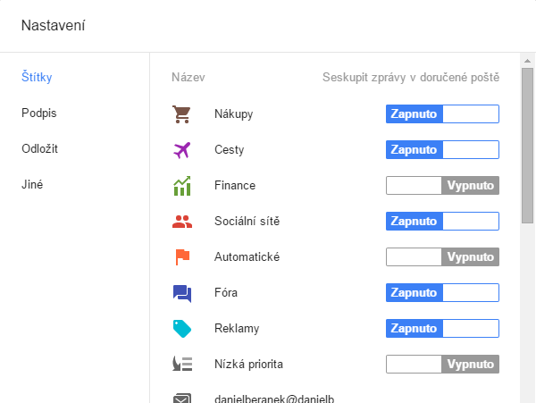 Možností složek/štítků nového Google Inbox