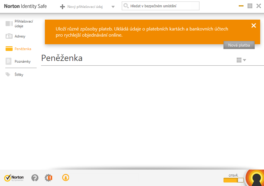 Klíčenka Norton Identity Safe vytvořená v Bezpečném umístění Klíčenka Norton Identity Safe vytvořená v Bezpečném umístění