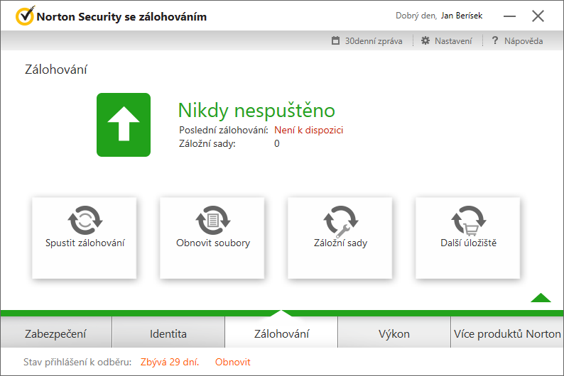 Norton Security Zálohování - na lokální disky či cloudové úložiště Norton Security Zálohování - na lokální disky či cloudové úložiště