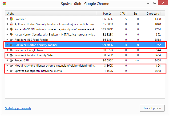Neuvěřitelná a ničím nepoměřitelná spotřeba systémových prostředků Norton Security Toolbar Neuvěřitelná a ničím nepoměřitelná spotřeba systémových prostředků Norton Security Toolbar