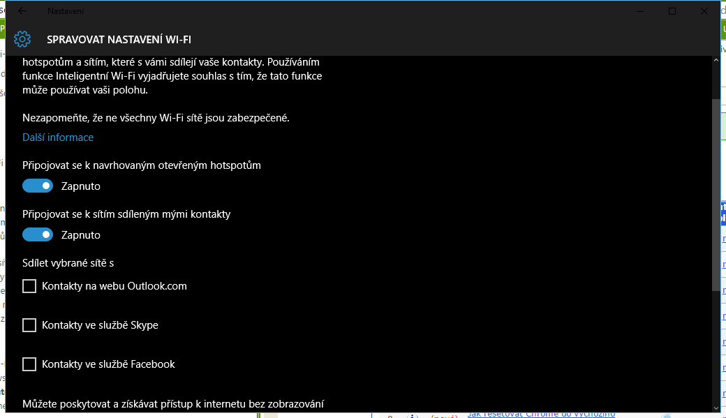 Volba nastavení funkce Inteligentní Wi-Fi Volba nastavení funkce Inteligentní Wi-Fi