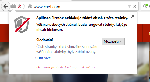Ochranu proti sledování je možno vypnout i pro jednotlivé servery Ochranu proti sledování je možno vypnout i pro jednotlivé servery
