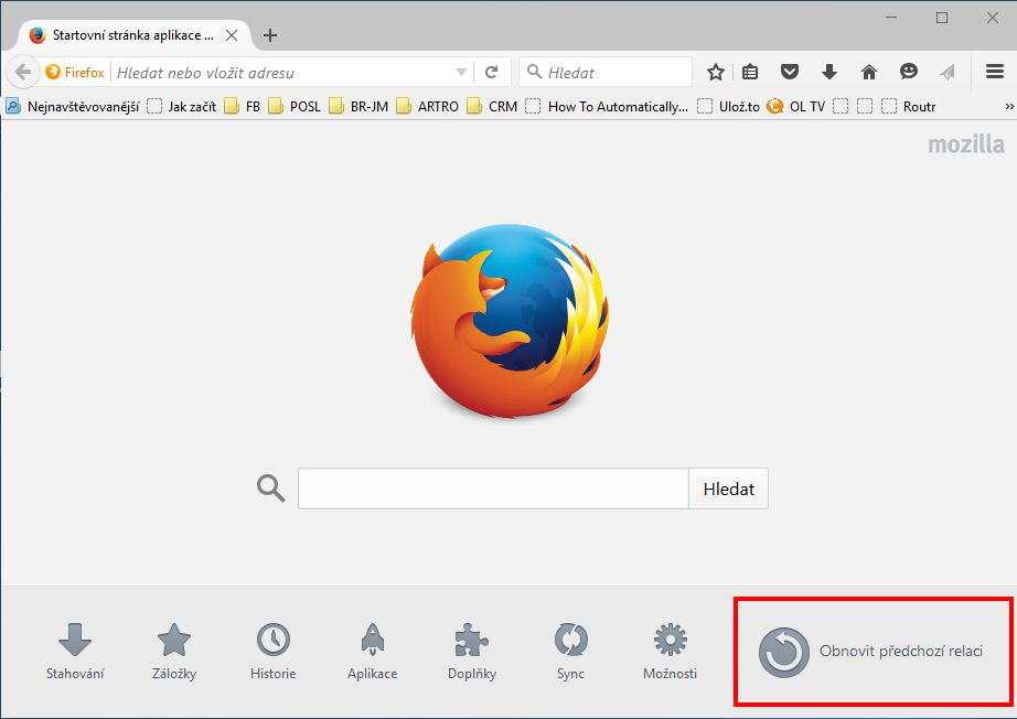 Firefox 41: domovská strana nabízí rychlé obnovení předchozí relace Firefox 41: domovská strana nabízí rychlé obnovení předchozí relace