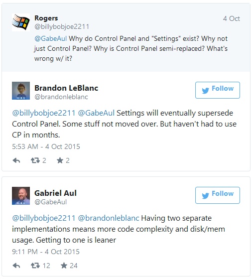 Tweeterová konverzace ohledně duplicitní existence Ovládacích panelů a nabídky Nastavení Tweeterová konverzace ohledně duplicitní existence Ovládacích panelů a nabídky Nastavení