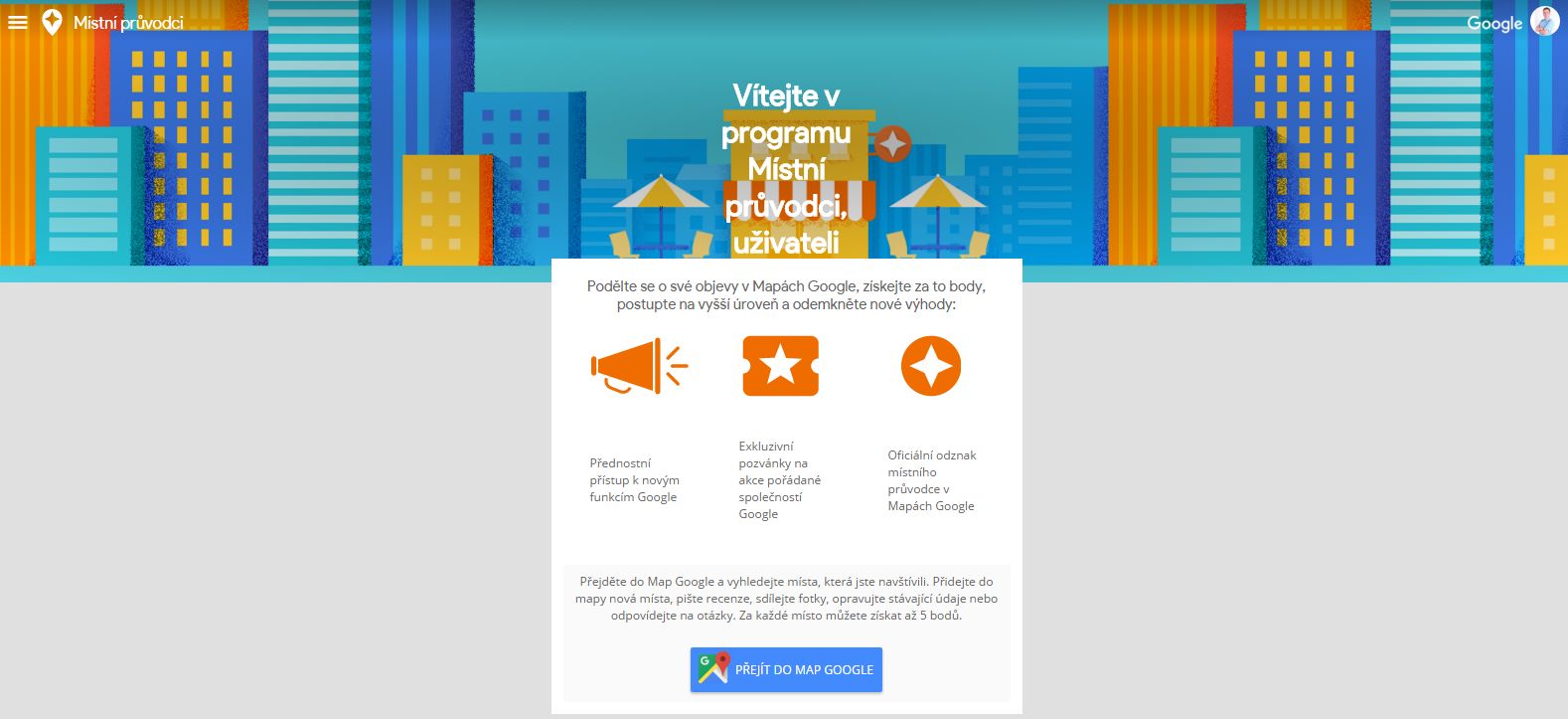 Místní průvodce pro Google Mapy - první přivítání Místní průvodce pro Google Mapy - první přivítání