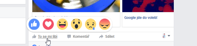 Tlačítka nových Reakcí se objeví po přejetí nápisu To se mi líbí Tlačítka nových Reakcí se objeví po přejetí nápisu To se mi líbí
