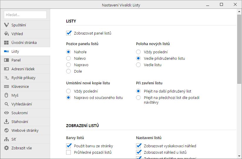 Jak se budou otevírané a zavírané listy chovat, se dá velmi podrobně nastavit Jak se budou otevírané a zavírané listy chovat, se dá velmi podrobně nastavit