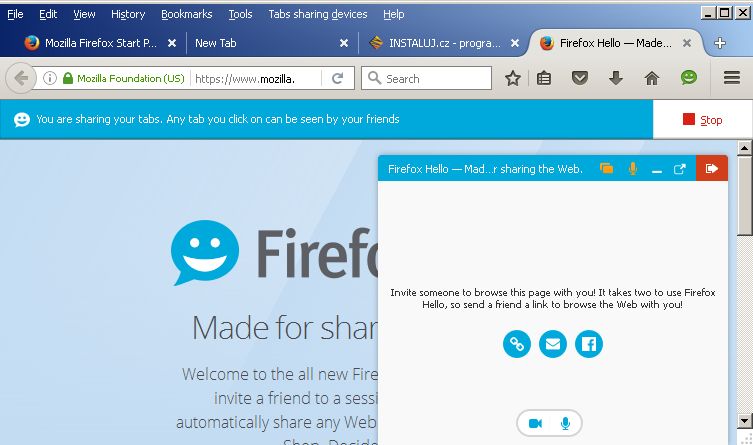 Firefox 45 nabízí možnost sdílet panely pomocí Firefox Hello Firefox 45 nabízí možnost sdílet panely pomocí Firefox Hello