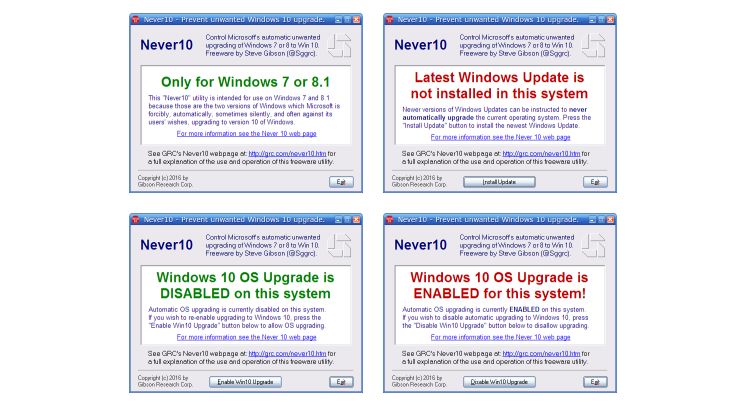 Možnosti interakce Never10 po spuštění Možnosti interakce Never10 po spuštění