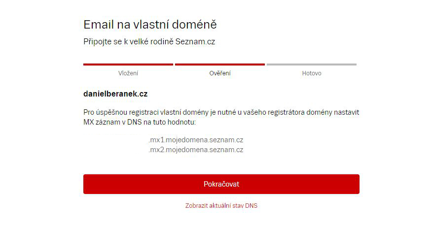 Seznam nám vygeneruje MX záznamy, které je třeba přidat mezi DNS záznamy domény Seznam nám vygeneruje MX záznamy, které je třeba přidat mezi DNS záznamy domény