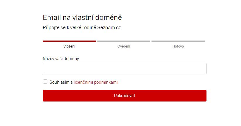 Zadáme doménové jméno, ke kterému budeme zřizovat emailové účty Seznamu Zadáme doménové jméno, ke kterému budeme zřizovat emailové účty Seznamu