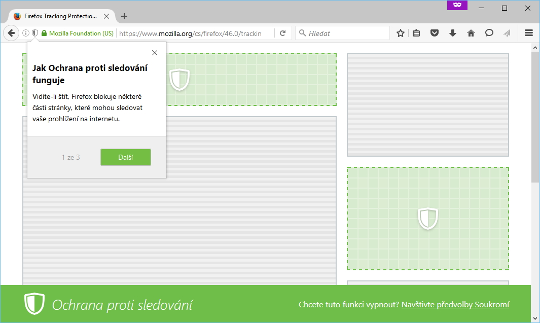 Firefox 46: česká verze dostala nového průvodce vysvětlením fungování Ochrany proti sledování Firefox 46: česká verze dostala nového průvodce vysvětlením fungování Ochrany proti sledování