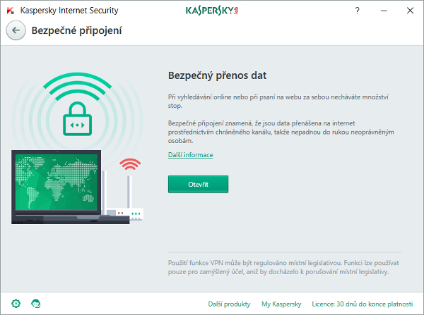 Bezpečné připojení Kaspersky zajistí VPN tunelování komunikace na nezabezpečených sítích Bezpečné připojení Kaspersky zajistí VPN tunelování komunikace na nezabezpečených sítích